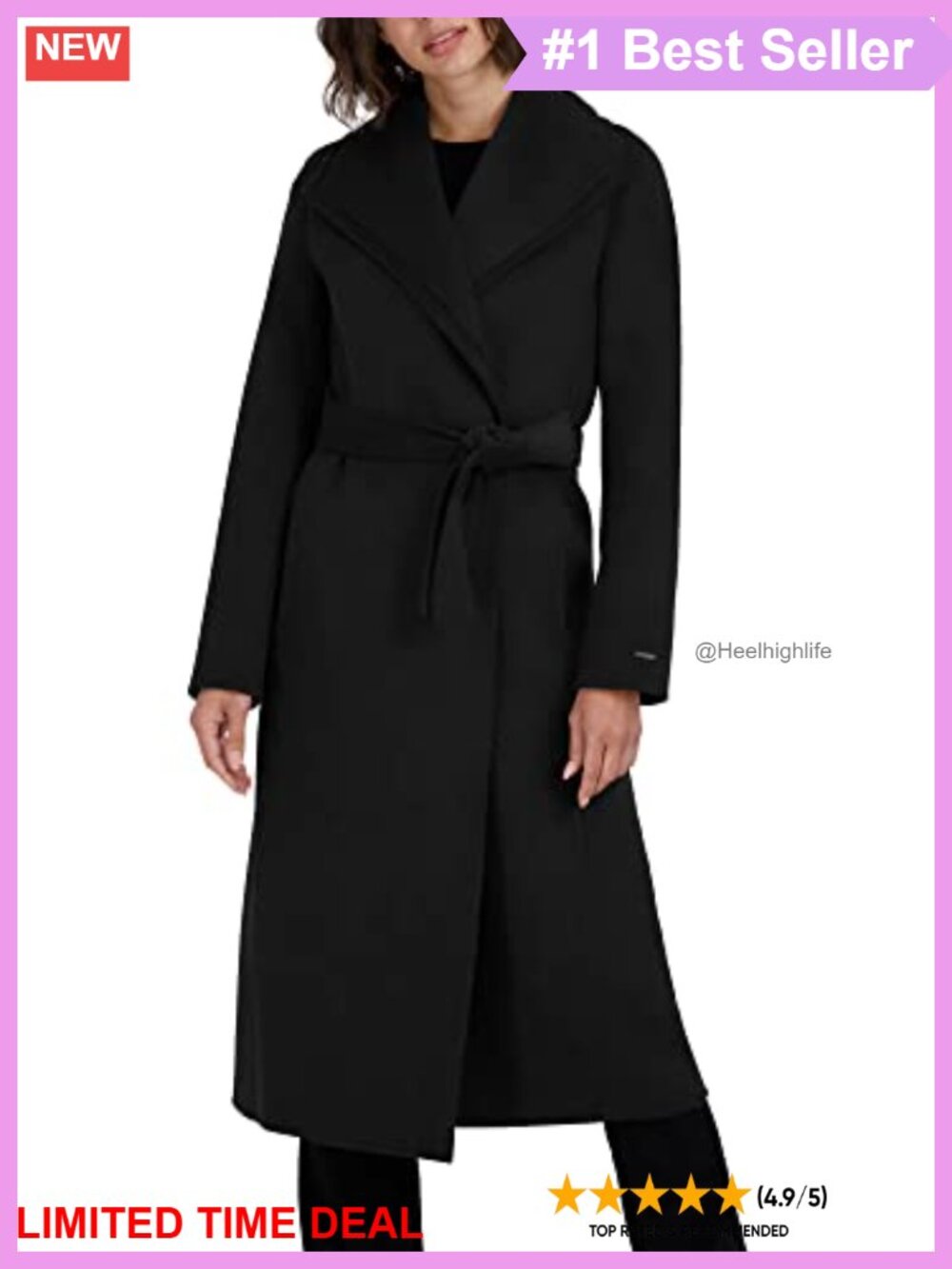 Slim Fit Double-faced Wool Blend Wrap Coat Tie Belt Long Wool Coat